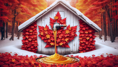 A Canadian flag in maple syrup production, Ai generated imageの写真素材