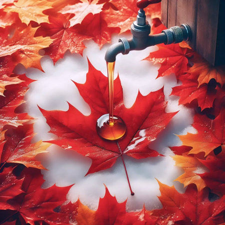 A Canadian flag in maple syrup production, Ai generated image