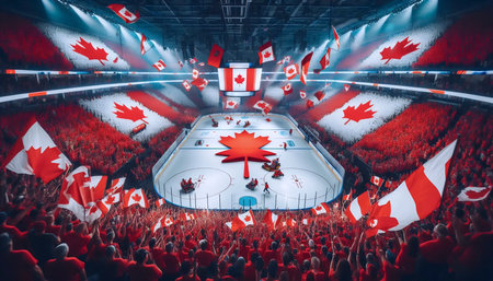 A Canadian flag in ice hockey culture, Ai generated imageの写真素材