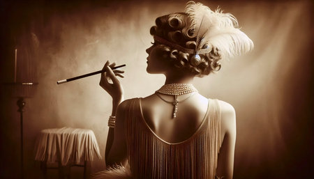 A sepia tone jazz age smoking art, Ai generated imageの写真素材
