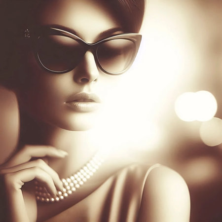 A sepia tone retro glamour sunglasses print, Ai generated imageの写真素材