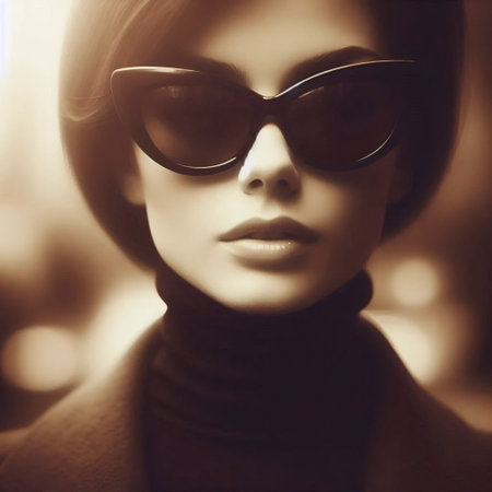 A sepia tone retro glamour sunglasses print, Ai generated imageの写真素材