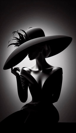 A vintage elegant woman silhouette art print, Ai generated imageの写真素材