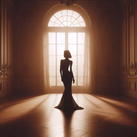 A sepia tone waiting woman silhouetteの写真素材