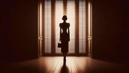 A sepia tone waiting woman silhouette, Ai generated imageの写真素材