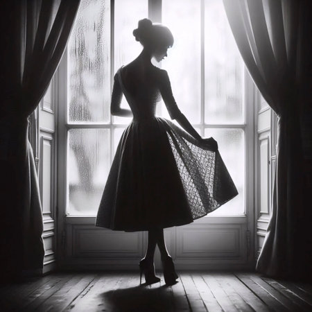 A vintage lady waiting by window print, Ai generated imageの写真素材