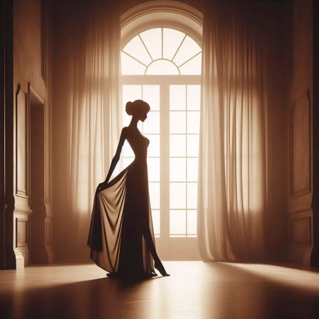 A sepia tone waiting woman silhouette, Ai generated imageの写真素材