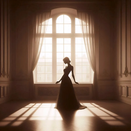 A sepia tone waiting woman silhouetteの写真素材