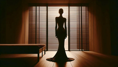 A sepia tone waiting woman silhouette, Ai generated imageの写真素材
