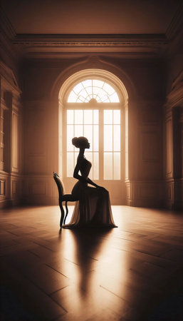 A waiting woman silhouette, AI generated imageの写真素材