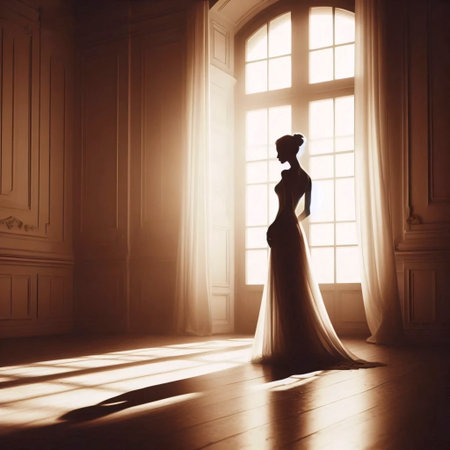 A sepia tone waiting woman silhouette, Ai generated imageの写真素材