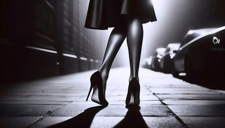 A vintage black and white photographic print of womans legs, Ai generated imageの写真素材