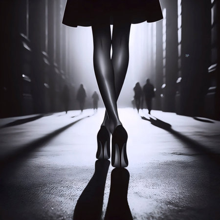 A vintage black and white photographic print of woman's legsの写真素材