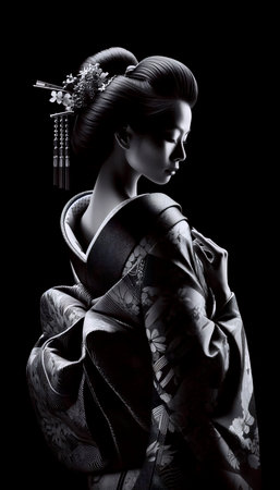 A high contrast kimono eleganceの写真素材