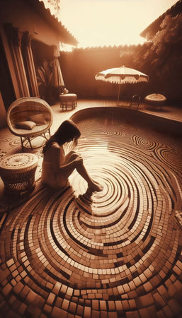 A sepia tone pool dipping moment, Ai generated image