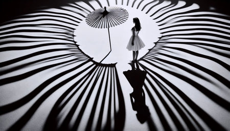A high contrast beach parasol study, Ai generated image
