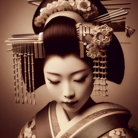 A sepia tone maiko apprentice art, Ai generated image