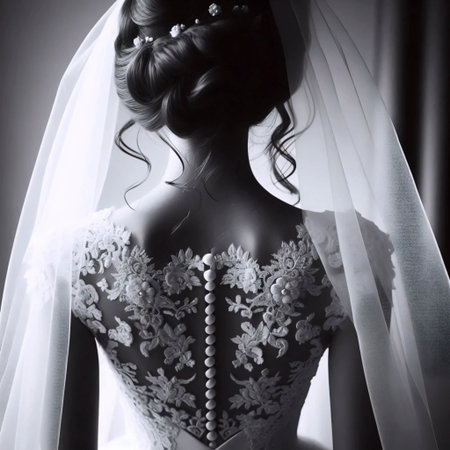 A vintage bride from behind in lace dress, Ai generated image