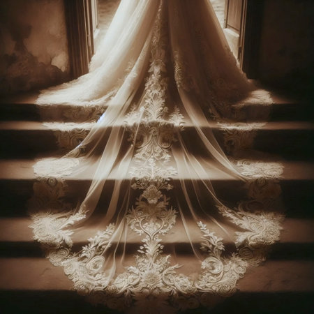 A sepia tone wedding dress train detail, Ai generated imageの写真素材