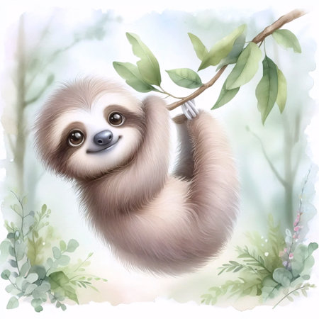 A watercolor baby sloth painting, Ai generated imageの写真素材