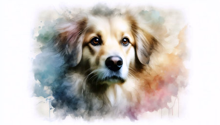 A digital watercolor dog portrait from photo, Ai generated imageの写真素材