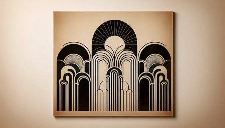 A neutral boho geometric print with arches, Ai generated imageの写真素材