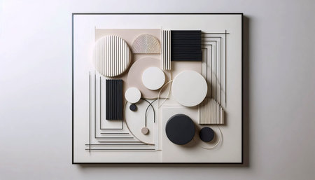 A harmonious beige and black modern art print, Ai generated image