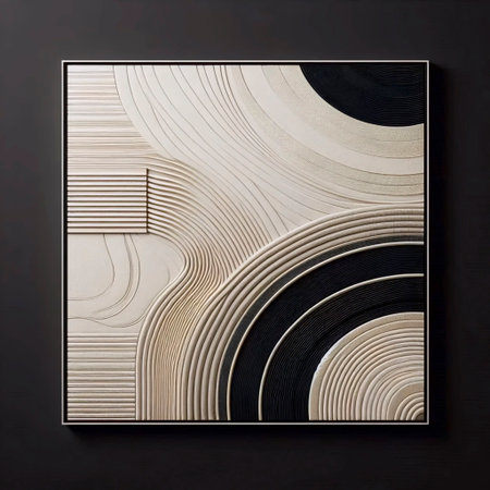 An abstract beige and black wall art print, Ai generated image