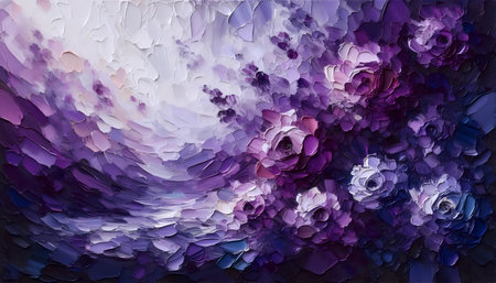 An abstract purple floral landscape painting, Ai generated image