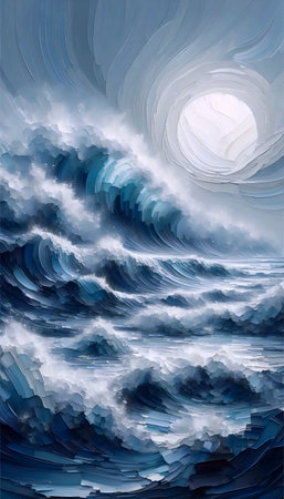 A textured seascape oil painting, Ai generated image