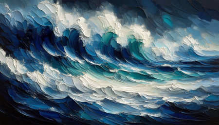 A textured ocean wave oil painting, Ai generated image