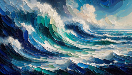A textured ocean wave oil painting, Ai generated image