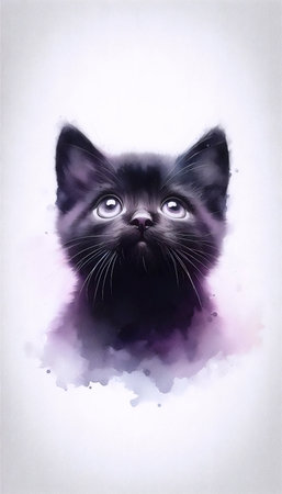A cute pleading cat watercolor painting, Ai generated imageの写真素材