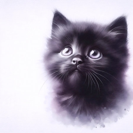 A cute pleading cat watercolor painting, Ai generated imageの写真素材
