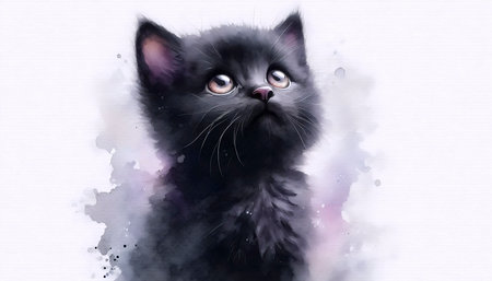 A cute pleading cat watercolor painting, Ai generated imageの写真素材