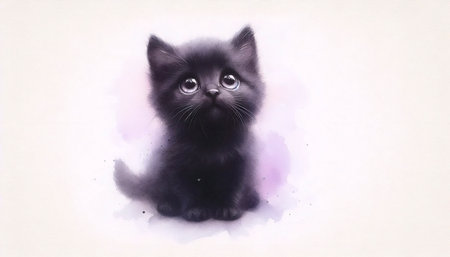 A cute pleading cat watercolor painting, Ai generated imageの写真素材