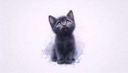 A cute pleading cat watercolor painting, Ai generated imageの写真素材