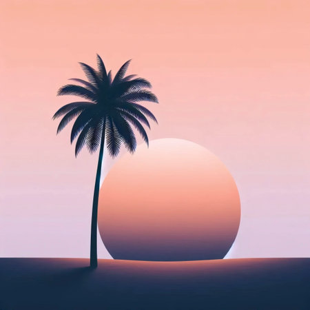 A tropical palm tree wall mural, Ai generated imageの写真素材