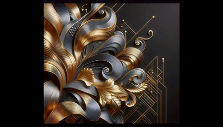 A luxury black and gold wallpaper mural, Ai generated imageの写真素材