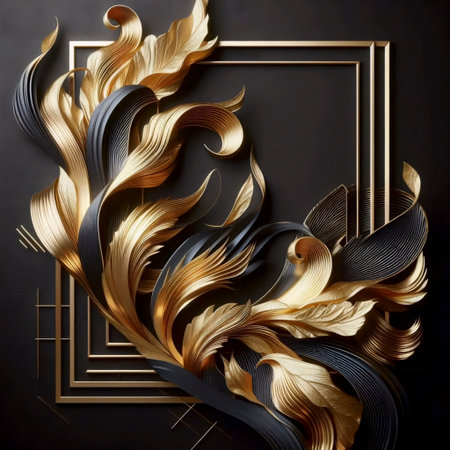 A luxury black and gold wallpaper mural, Ai generated imageの写真素材
