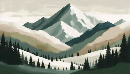 A textured mountain landscape art print, Ai generated imageの写真素材