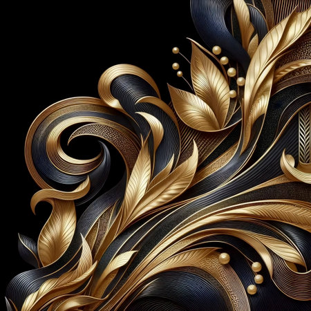 A luxury black and gold wallpaper mural, Ai generated image