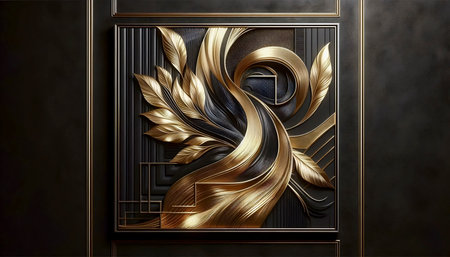 A luxury black and gold wallpaper mural, Ai generated imageの写真素材