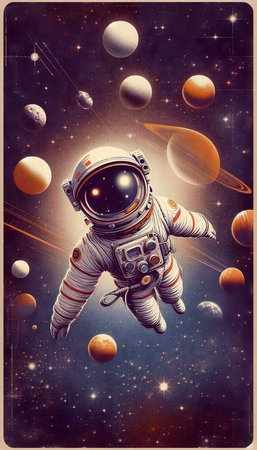 A vintage-style Laika in space canvas print, Ai generated imageの写真素材