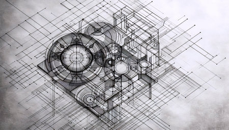 A minimalist wall art with architectural elements.
