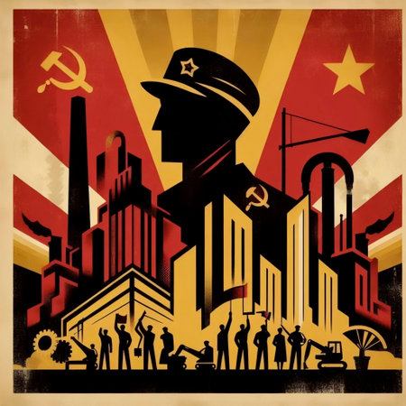 A vintage Soviet political art print, Ai generated image