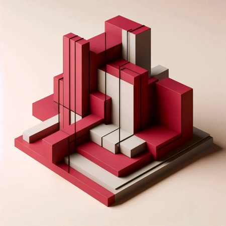 A geometric minimalist poster in crimson-red, Ai generated image
