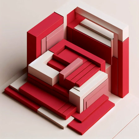 A geometric minimalist poster in crimson-red, Ai generated image