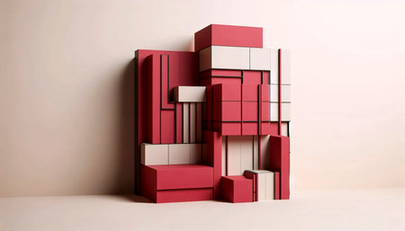 A geometric minimalist poster in crimson-red, Ai generated image