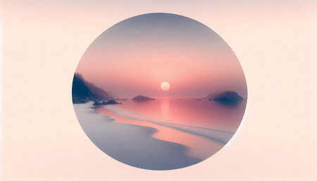 A vintage style minimalist beach landscape, Ai generated imageの写真素材